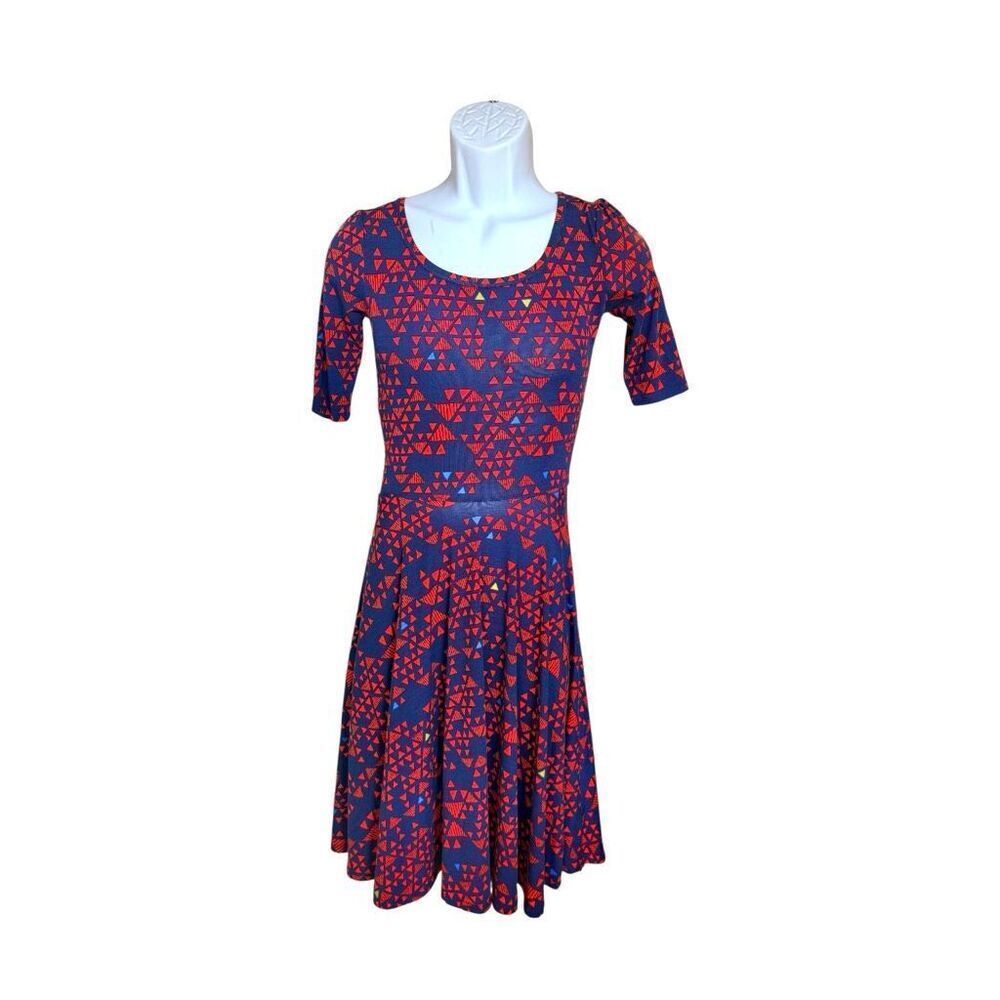 Womens Lularoe Nicole Tribal Aztec Triangle Print Fit & Flare Dress - Sz XXS